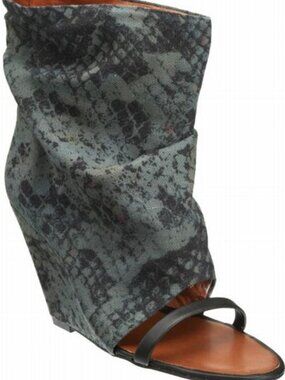 Isabel Marant YOYO Python Print Canvas Open Toe Wedge Heel Sandals Boots
